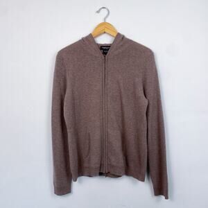 Lord & Taylor Cashmere Zip Up Hooded Sweatshirt Brown Large